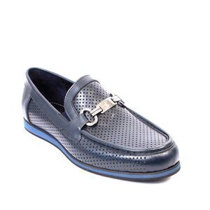 ROBERTO SERPENTINI 754 Blue Leather Moccasins Loafers Shoes